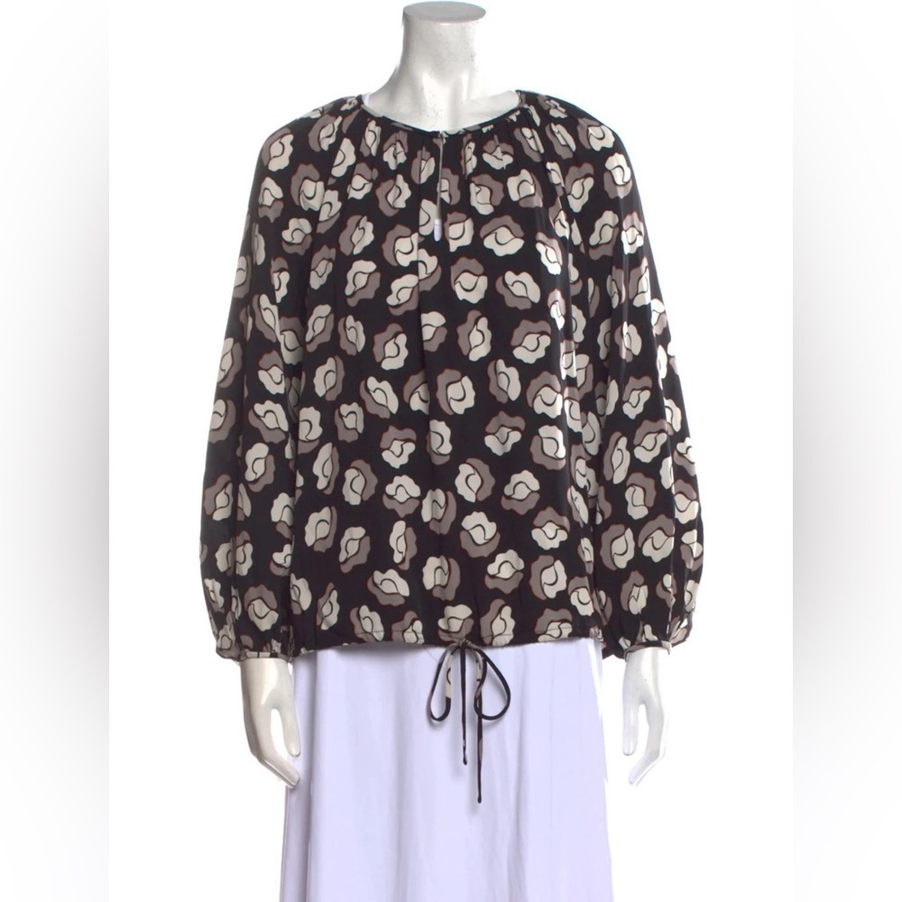 Diane von Furstenberg Women Black White Gray Long‎ Sleeve Silk Top Size Medium